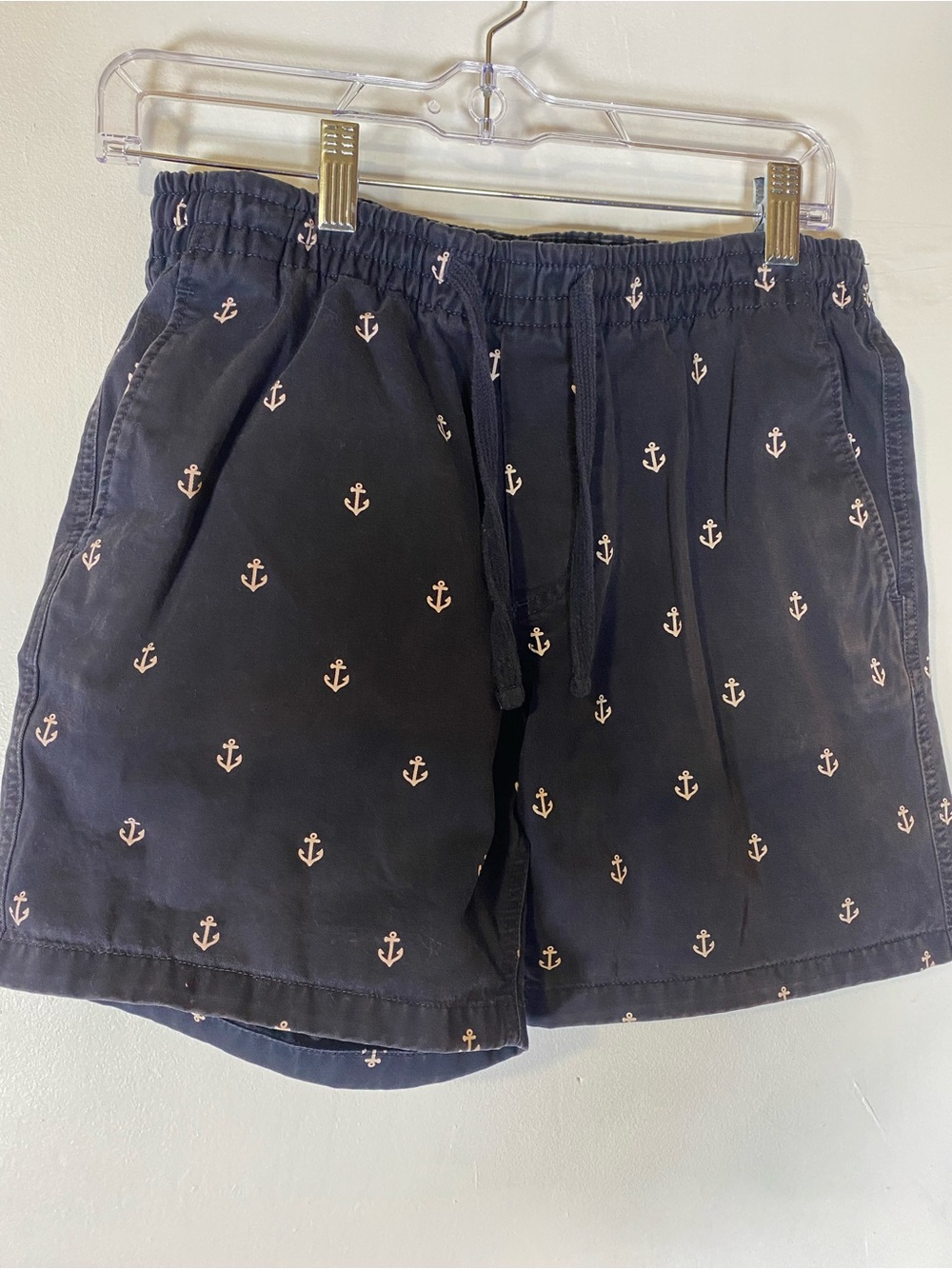 H&M Nautical Anchor Print Drawstring Shorts Navy Coastal Preppy 30R Beach